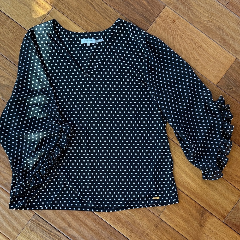 Calvin Klein Polka Dot V-Neck Blouse
